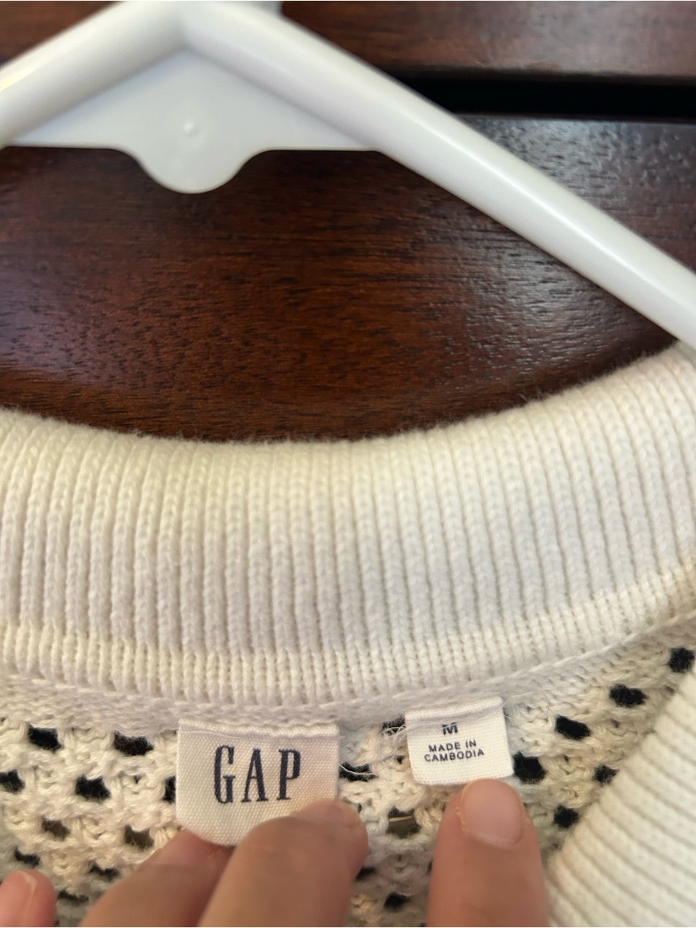 GAP White Open-Knit Button Down Top with Black Trim - Picture 2 of 5
